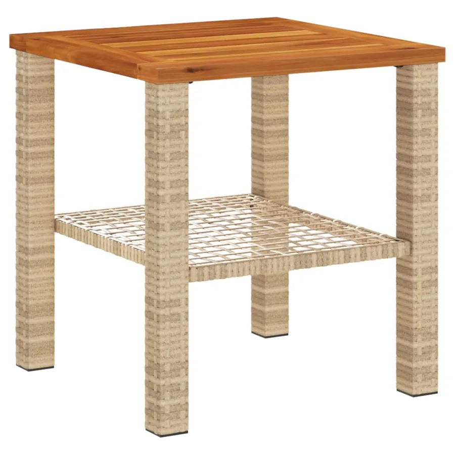 Table de jardin beige 40x40x42 cm résine tressée et bois acacia - 6