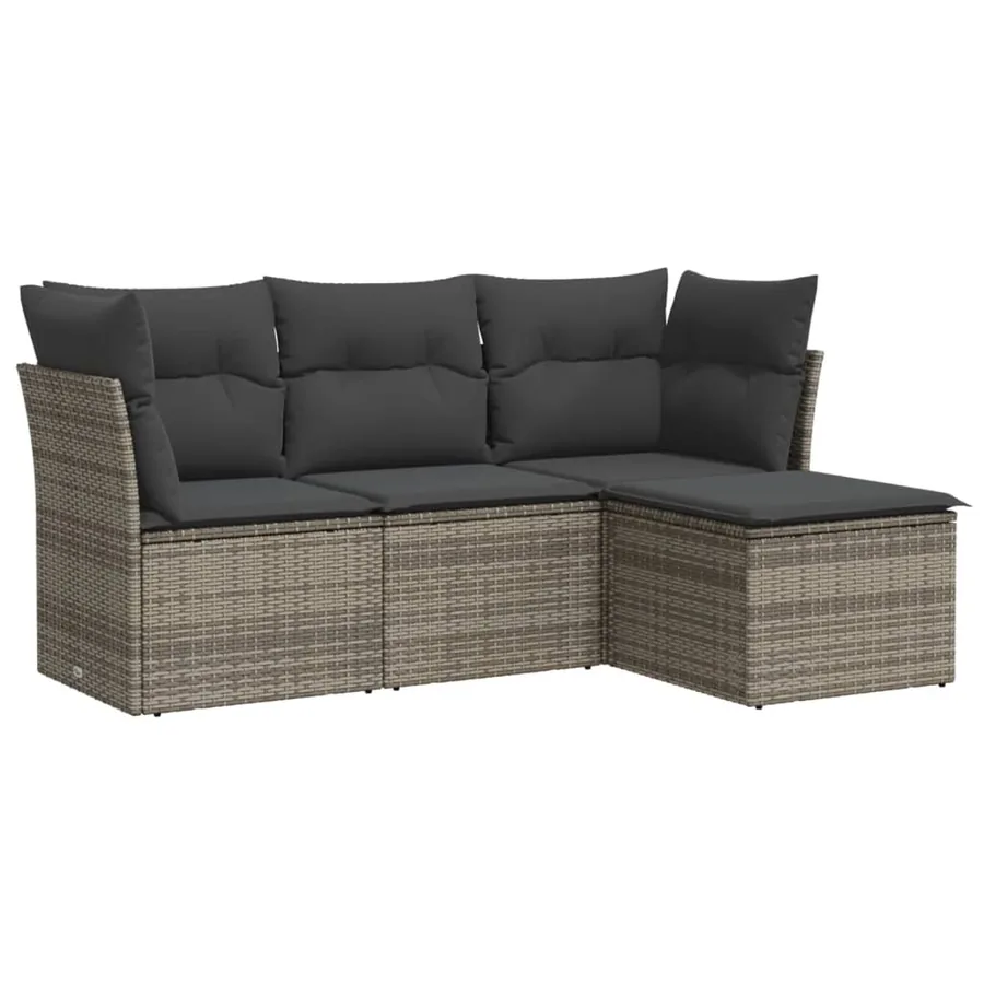 Salon de jardin 4 pcs avec coussins gris résine tressée - 2