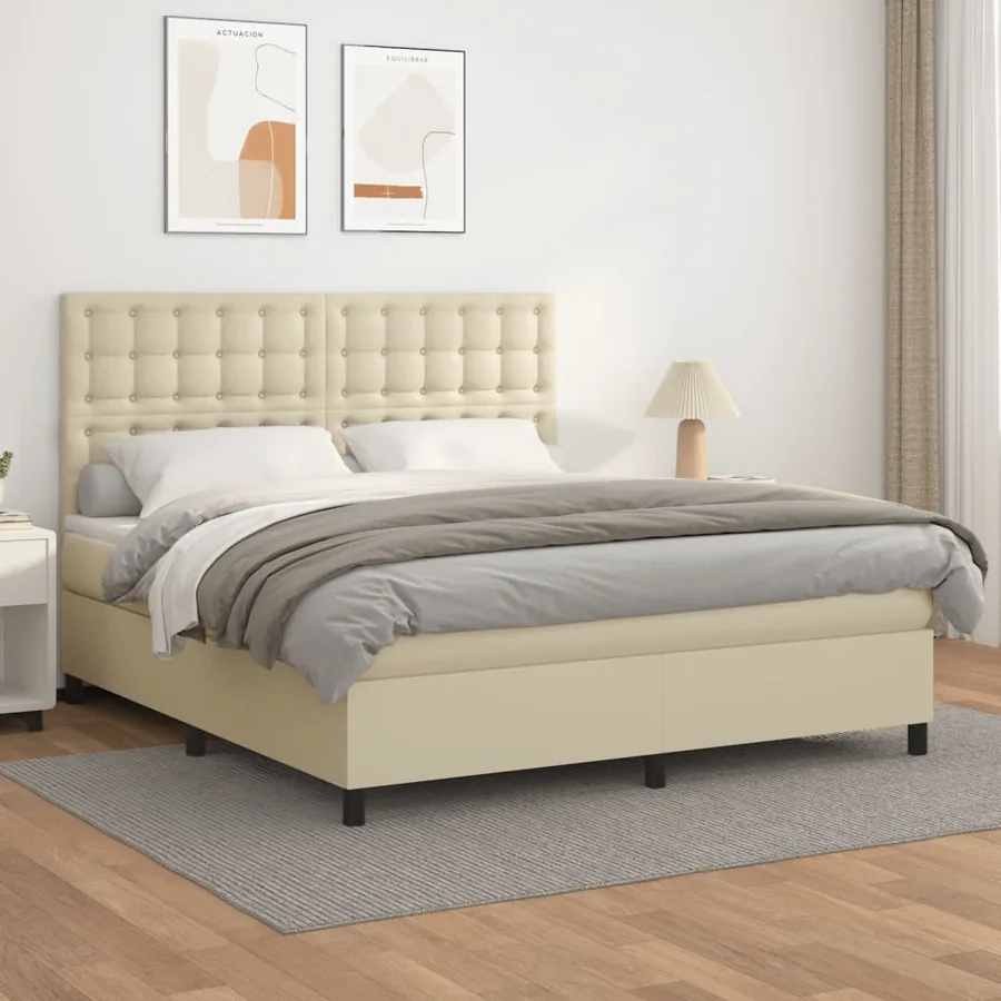 Sommier à lattes de lit avec matelas Crème 160x200cm Similicuir