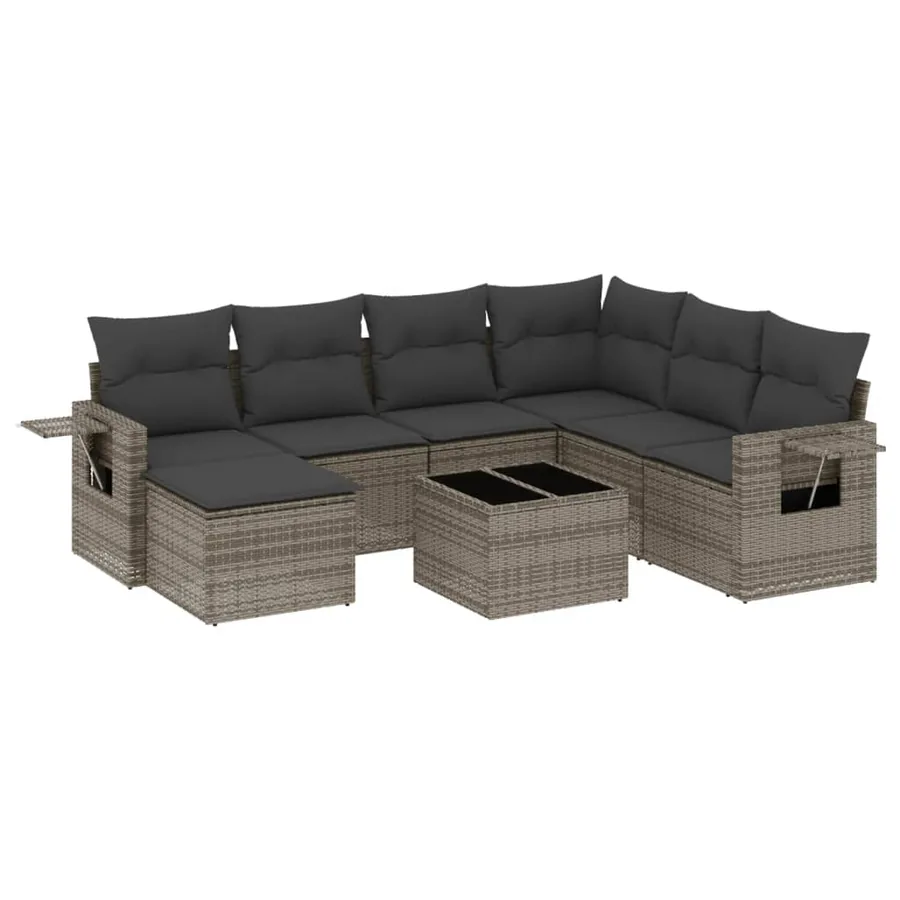 Salon de jardin 8 pcs avec coussins gris résine tressée - 2