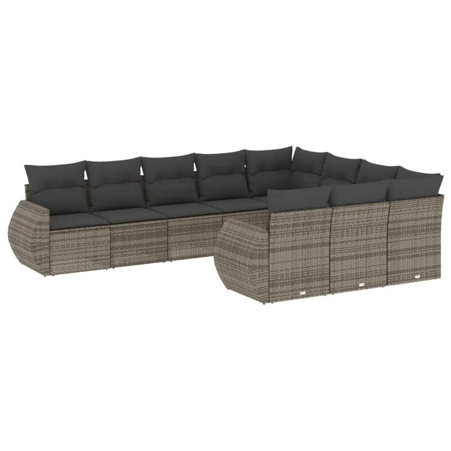 Salon de jardin avec coussins 10 pcs gris résine tressée - 2