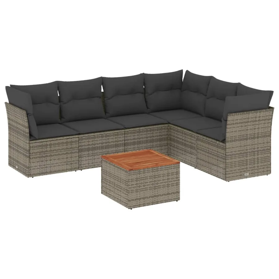 Salon de jardin avec coussins 7 pcs gris résine tressée - 2