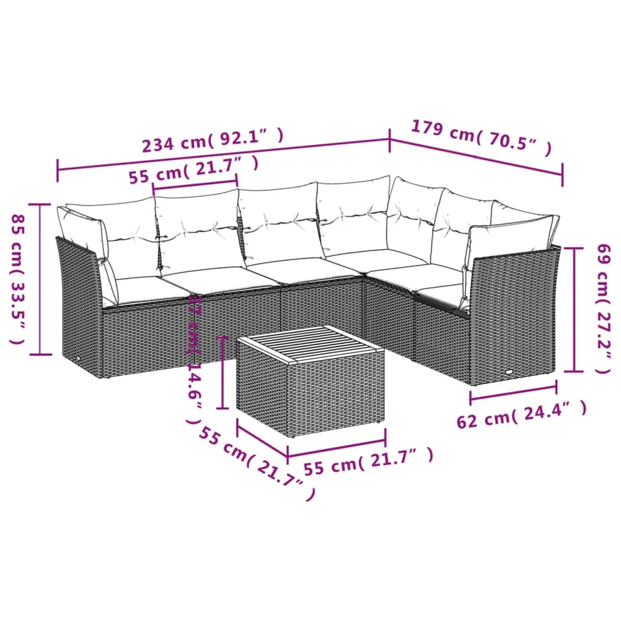 Salon de jardin avec coussins 7 pcs gris résine tressée - 7