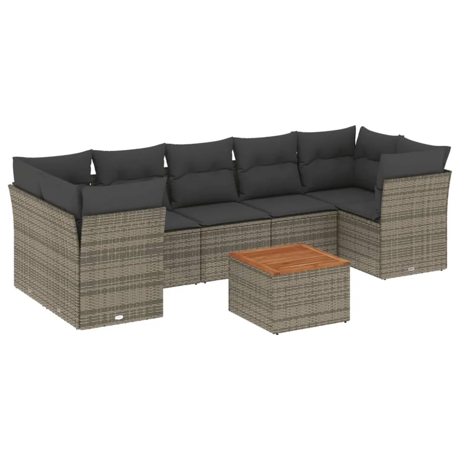 Salon de jardin 8 pcs avec coussins gris résine tressée - 2