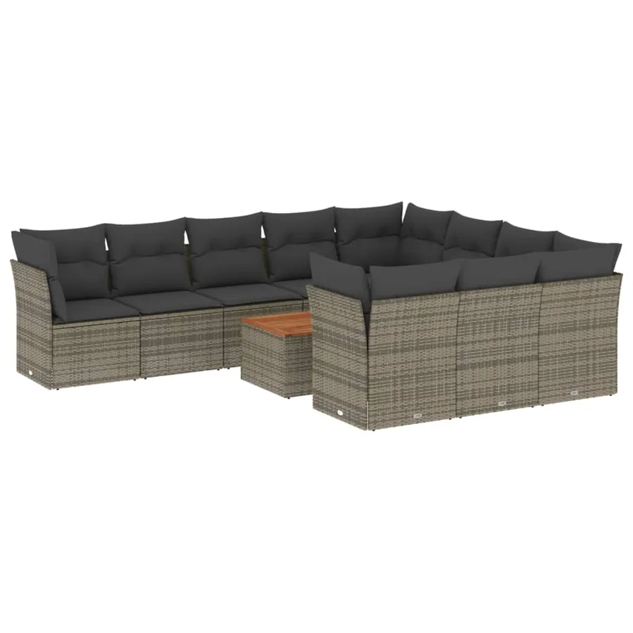 Salon de jardin 11 pcs avec coussins gris résine tressée - 2