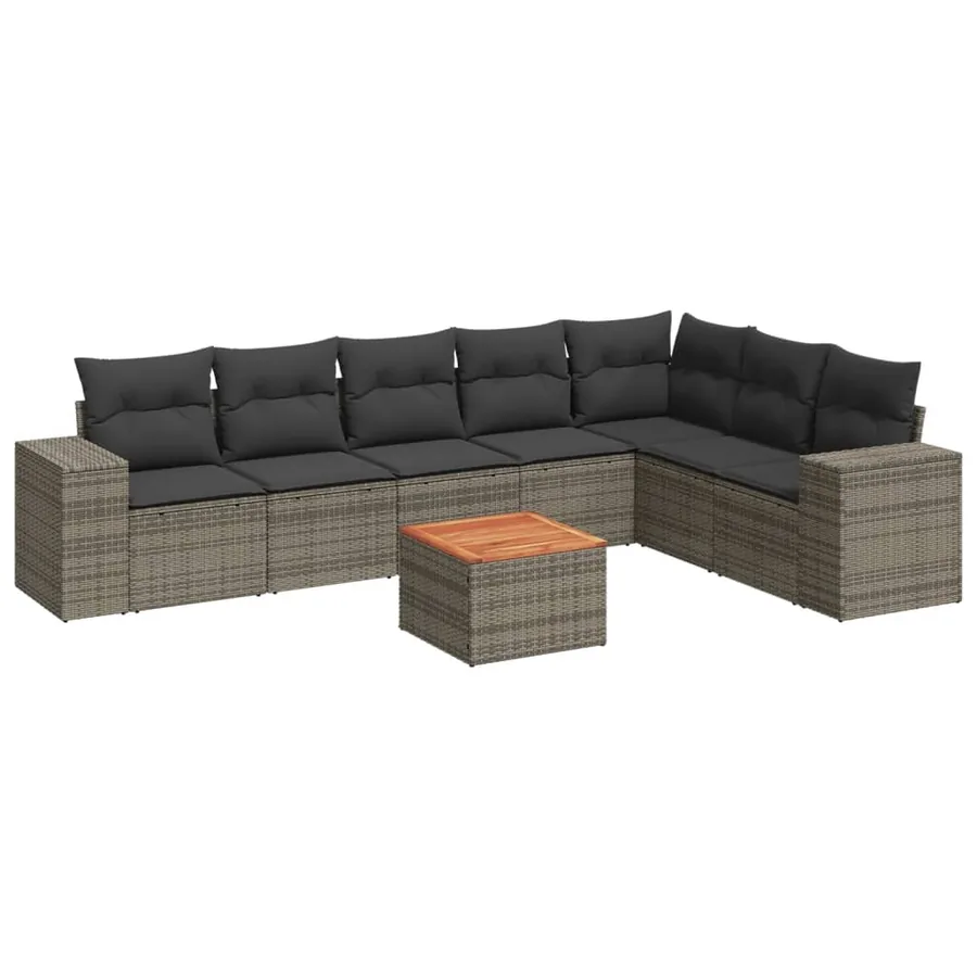 Salon de jardin 8 pcs avec coussins gris résine tressée - 2