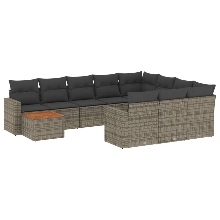 Salon de jardin 11 pcs avec coussins gris résine tressée - 2