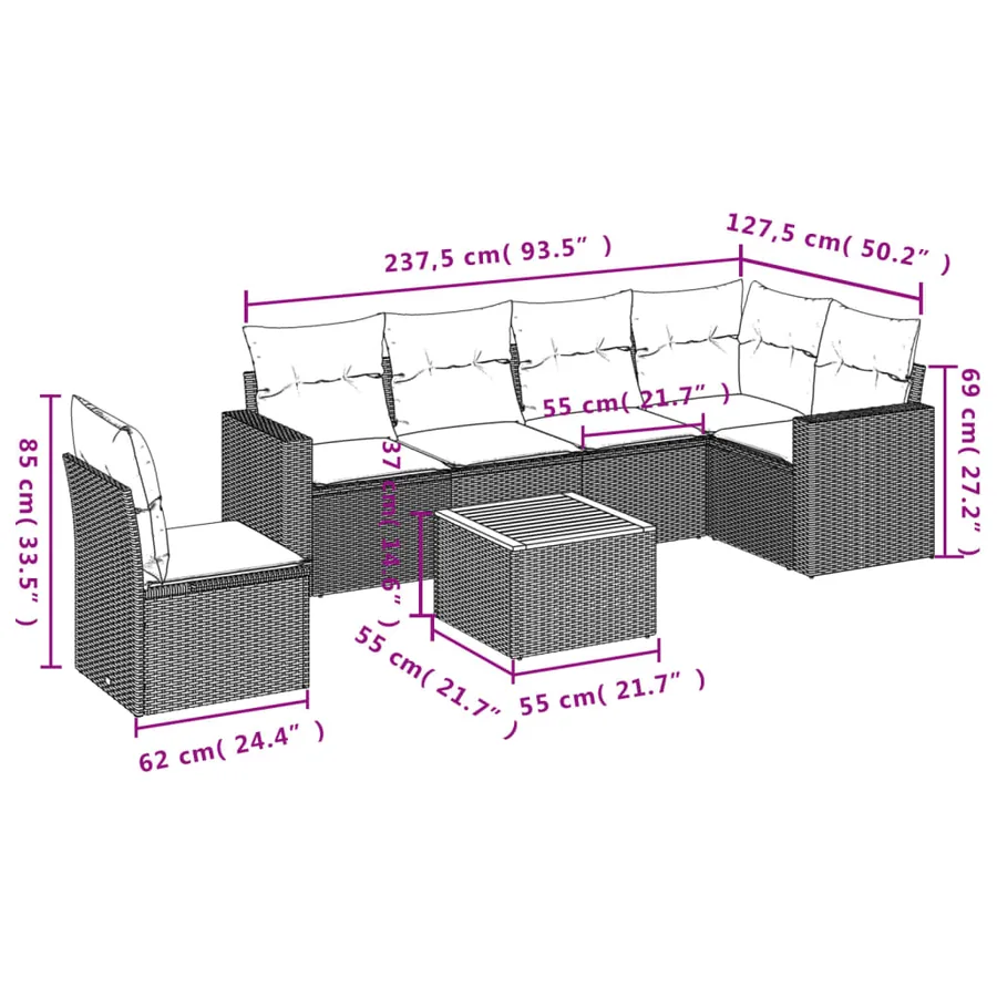 Salon de jardin avec coussins 7 pcs gris résine tressée - 8