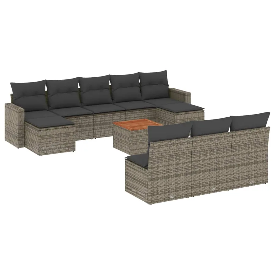 Salon de jardin 11 pcs avec coussins gris résine tressée - 2