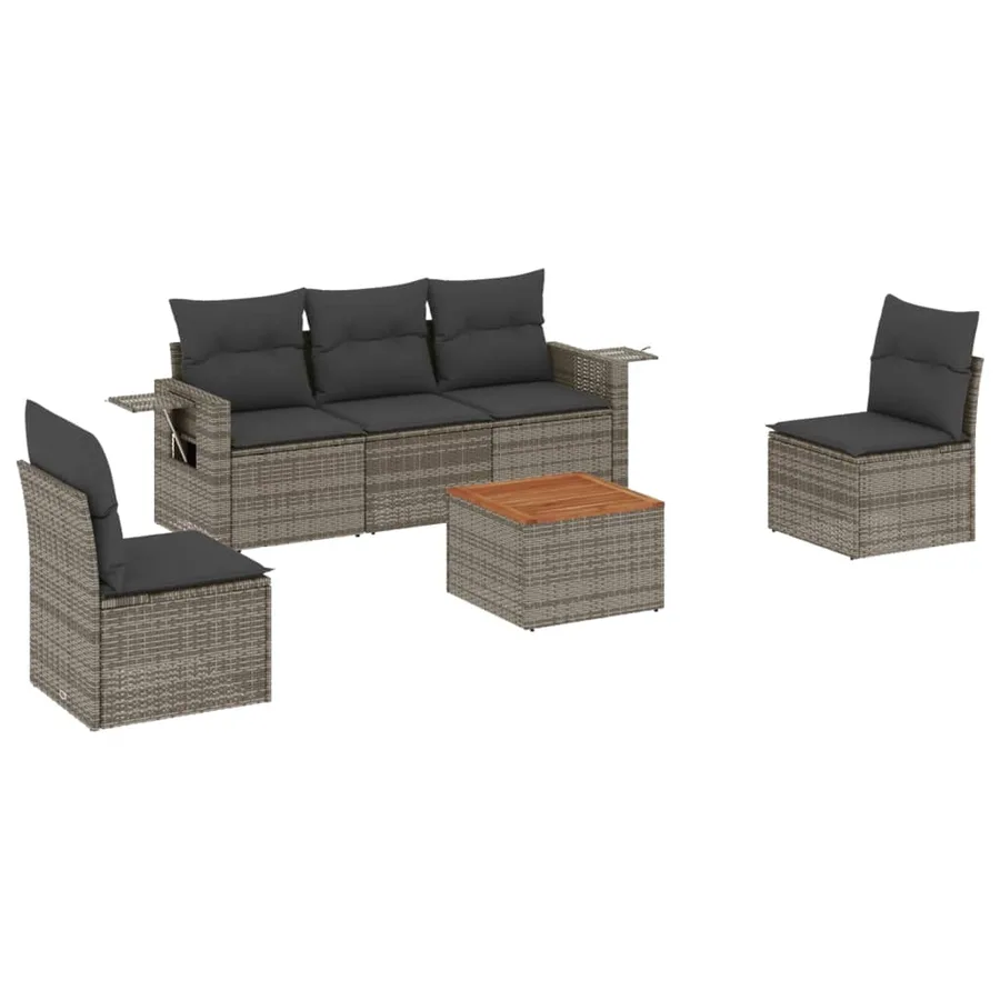 Salon de jardin 6 pcs avec coussins gris résine tressée - 2