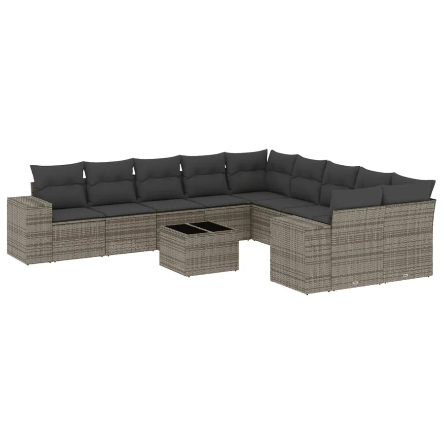 Salon de jardin 11 pcs avec coussins gris résine tressée - 2