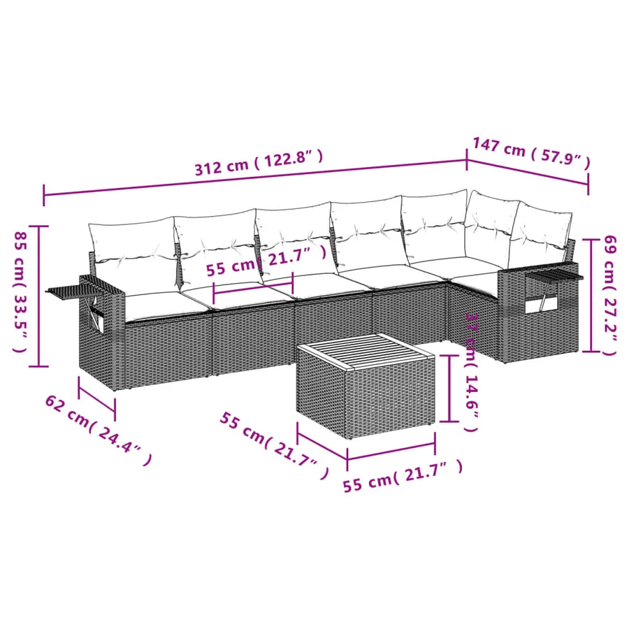 Salon de jardin avec coussins 7 pcs gris résine tressée - 3