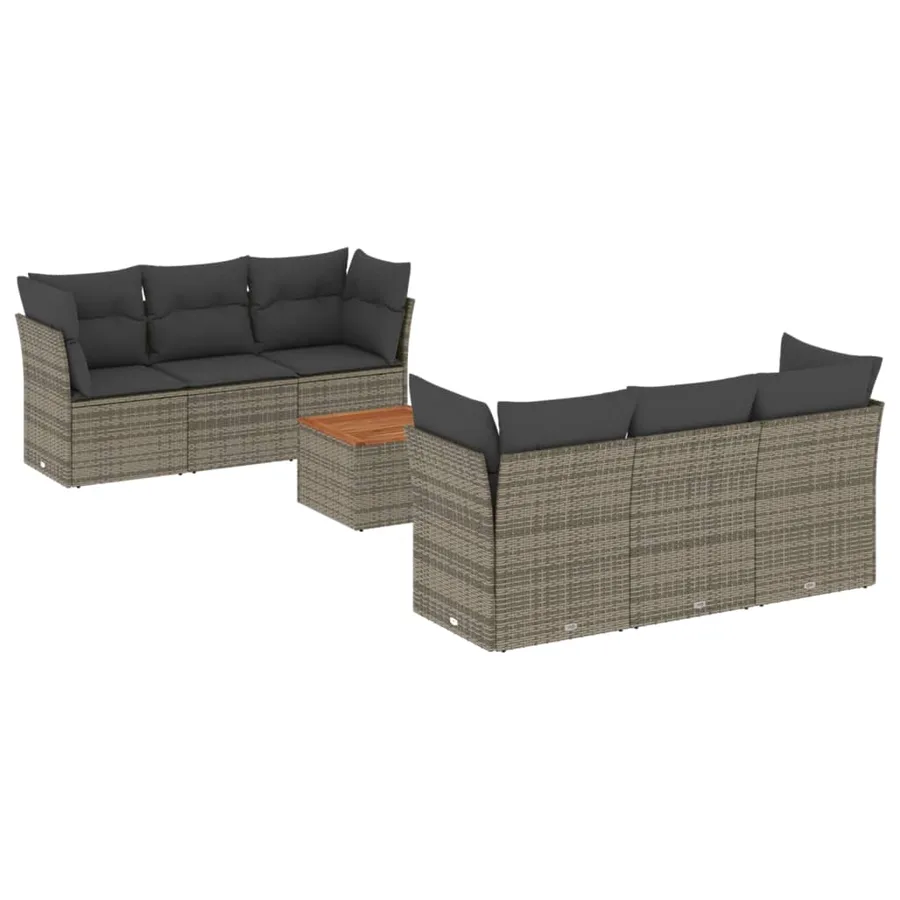 Salon de jardin avec coussins 7 pcs gris résine tressée - 2