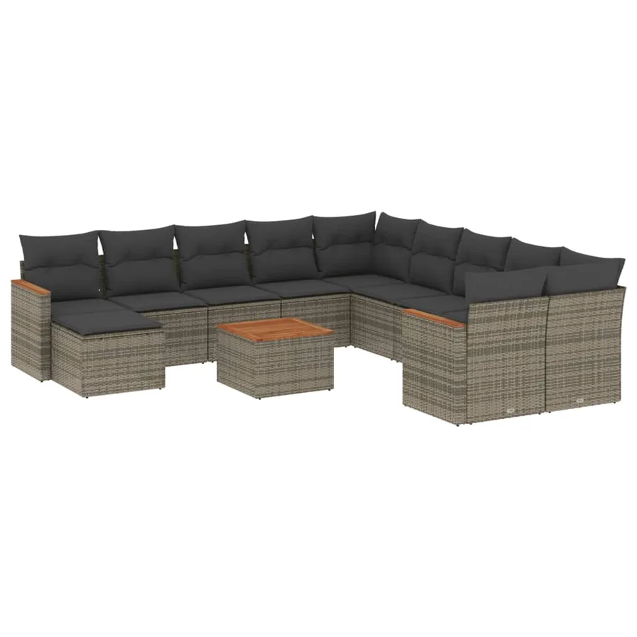 Salon de jardin avec coussins 12 pcs gris résine tressée - 2