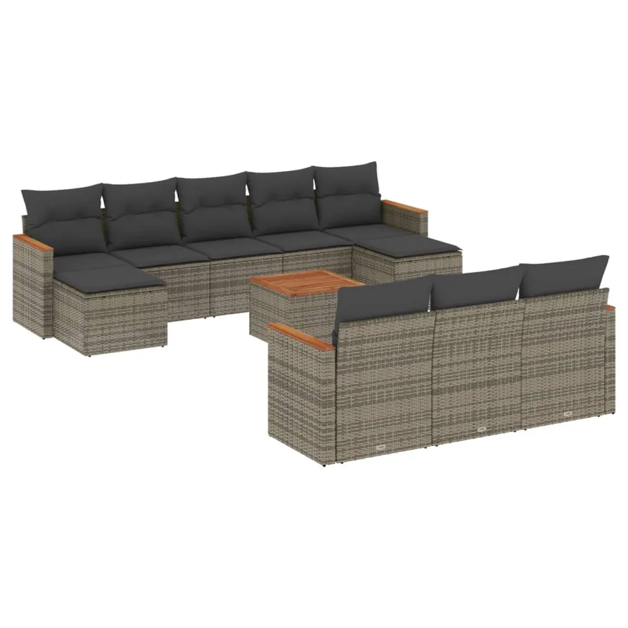 Salon de jardin 11 pcs avec coussins gris résine tressée - 2