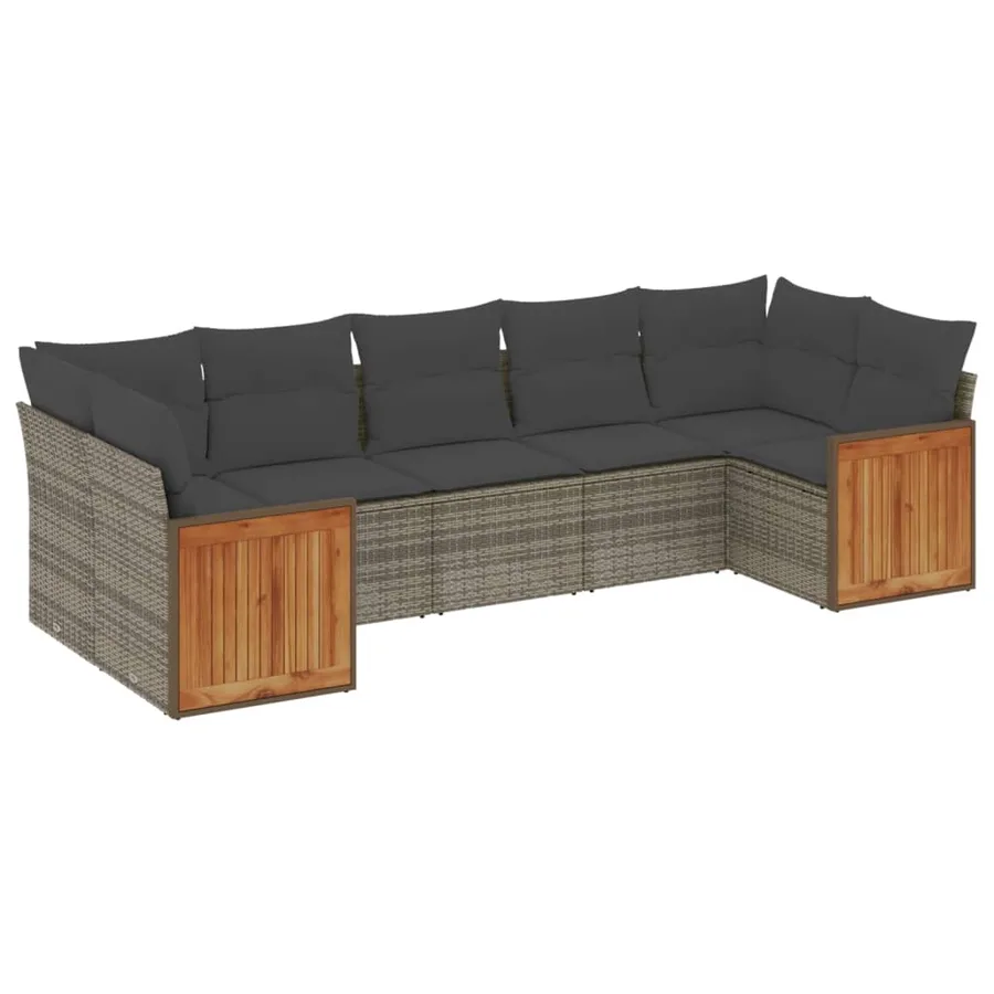 Salon de jardin avec coussins 7 pcs gris résine tressée - 2