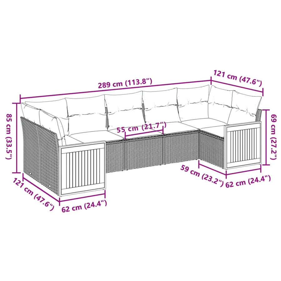 Salon de jardin avec coussins 7 pcs gris résine tressée - 3