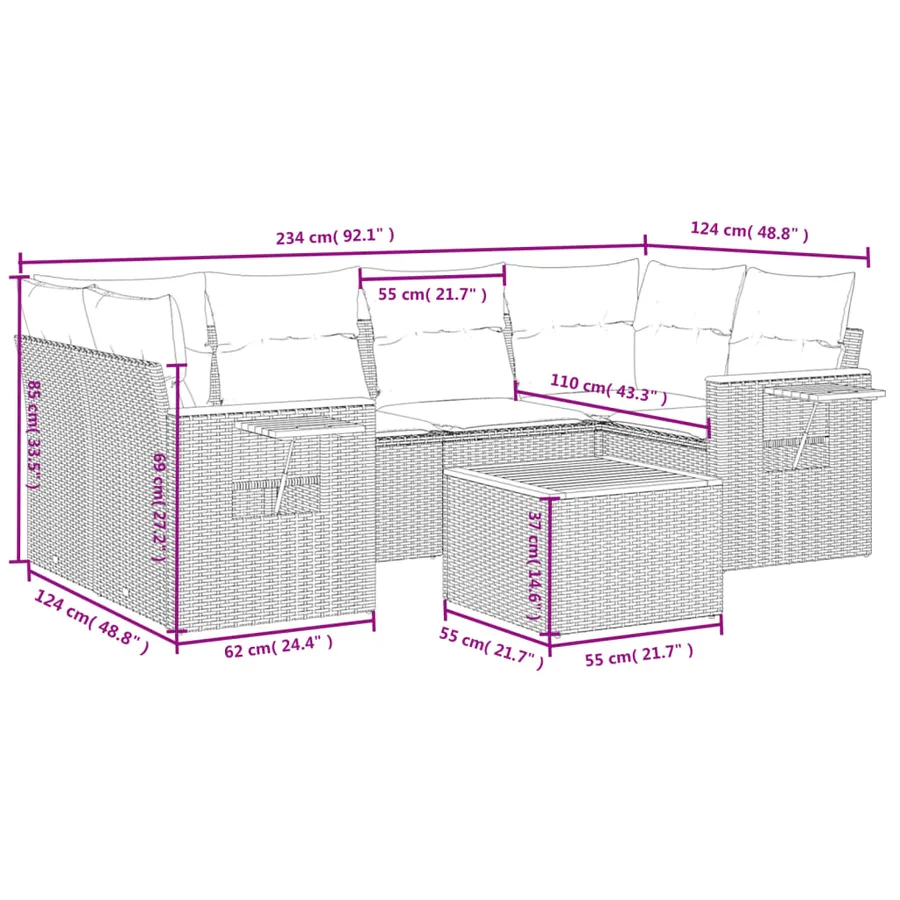 Salon de jardin avec coussins 7 pcs gris résine tressée - 3