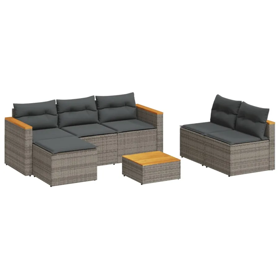 Salon de jardin 5 pcs avec coussins gris résine tressée acacia - 2