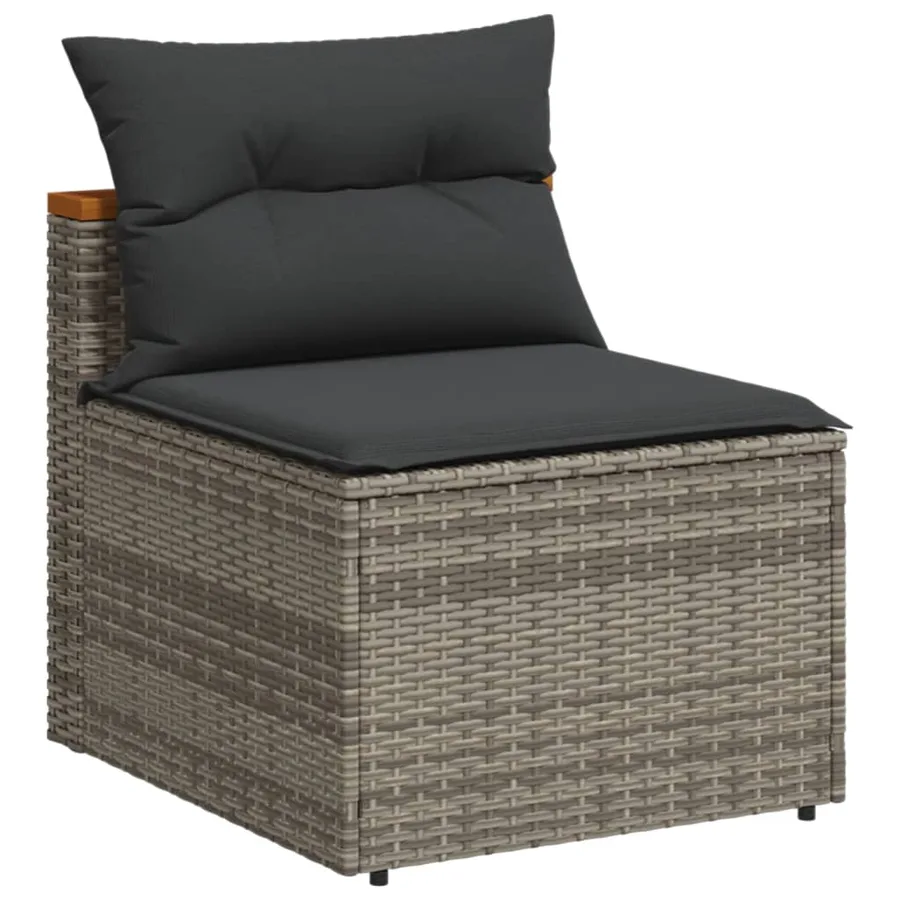 Salon de jardin 5 pcs avec coussins gris résine tressée acacia - 4