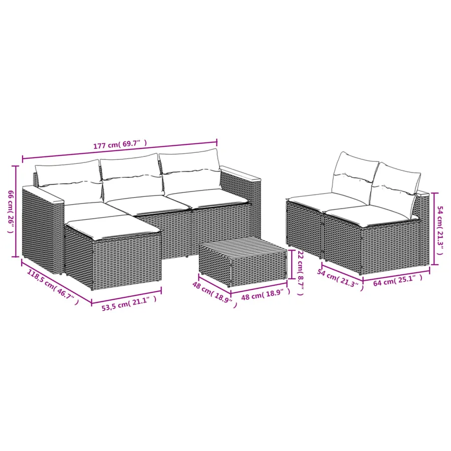 Salon de jardin 5 pcs avec coussins gris résine tressée acacia - 7