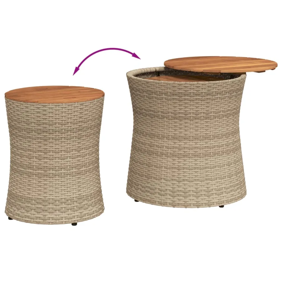 Tables d'appoint de jardin 2pcs dessus en bois beige poly rotin - 7