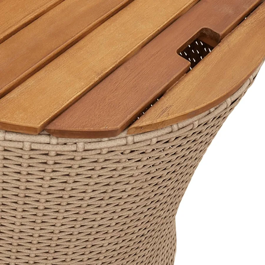 Tables d'appoint de jardin 2pcs dessus en bois beige poly rotin - 8