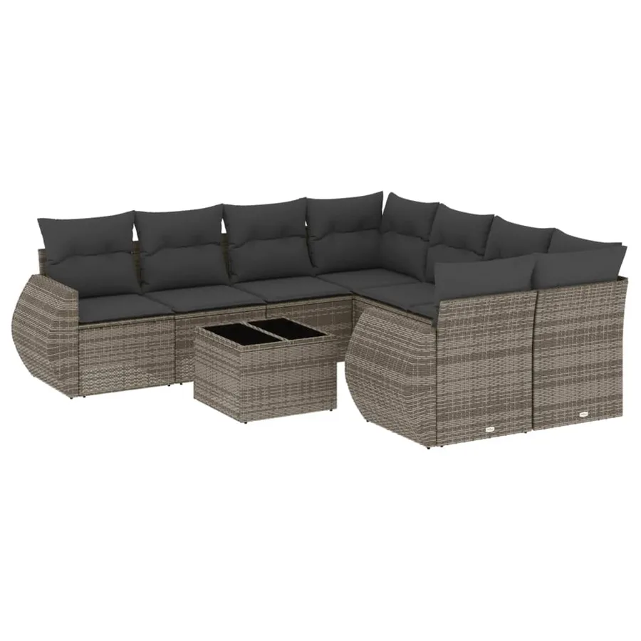 Salon de jardin 9 pcs avec coussins gris résine tressée - 2