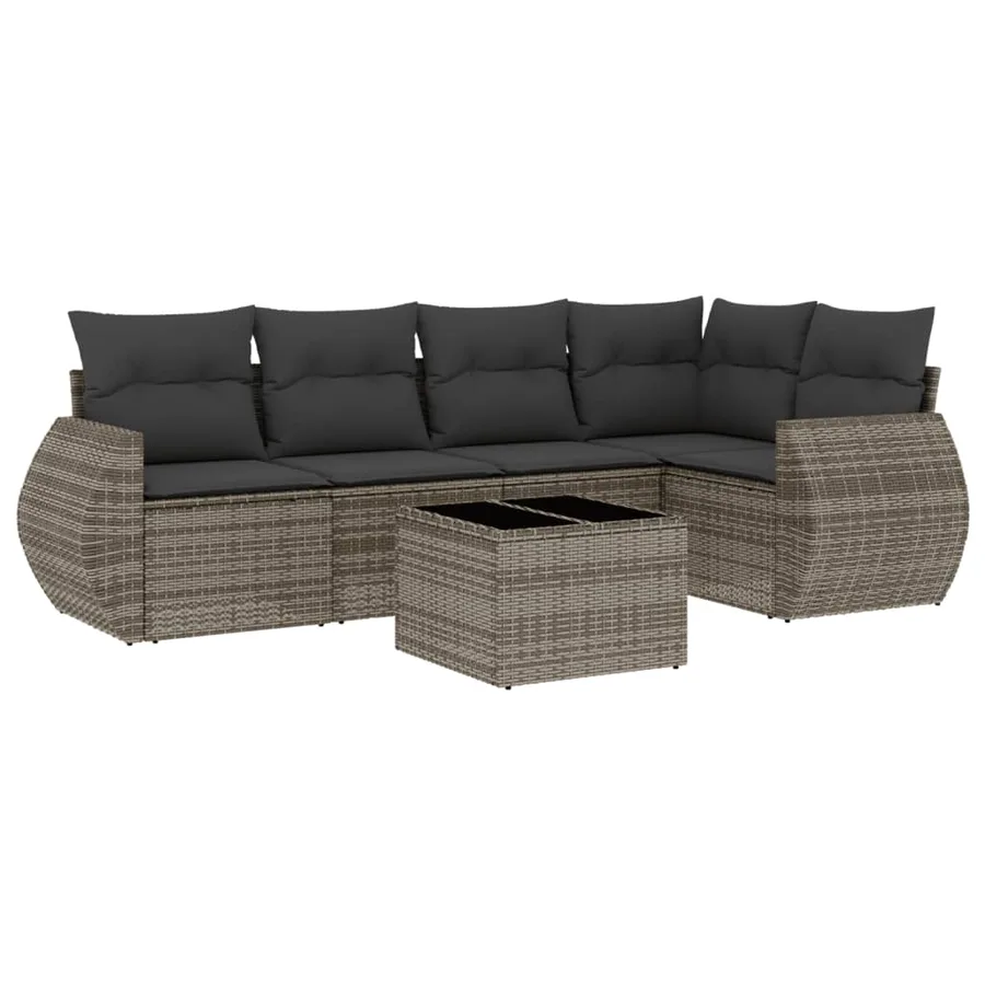 Salon de jardin 6 pcs avec coussins gris résine tressée - 2