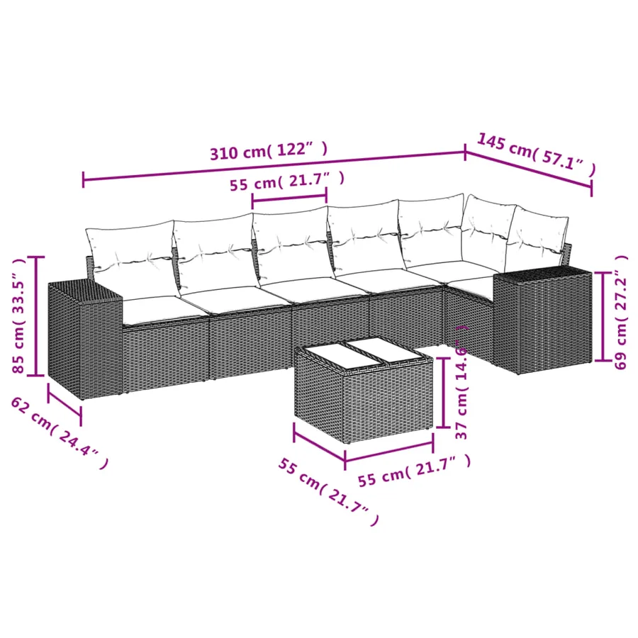 Salon de jardin avec coussins 7 pcs gris résine tressée - 3
