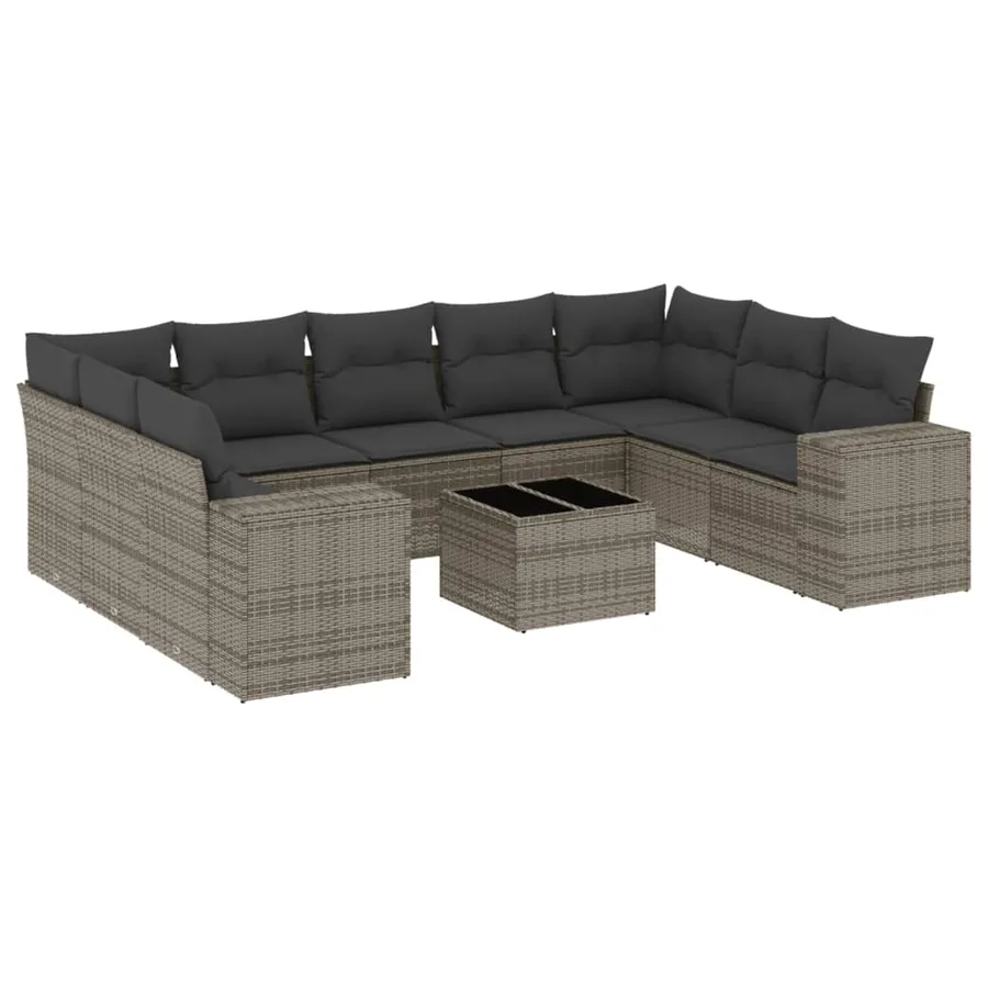 Salon de jardin avec coussins 10 pcs gris résine tressée - 2