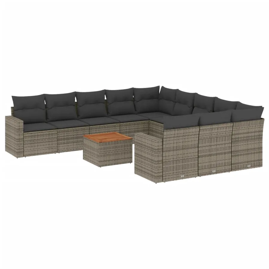 Salon de jardin avec coussins 12 pcs gris résine tressée - 2