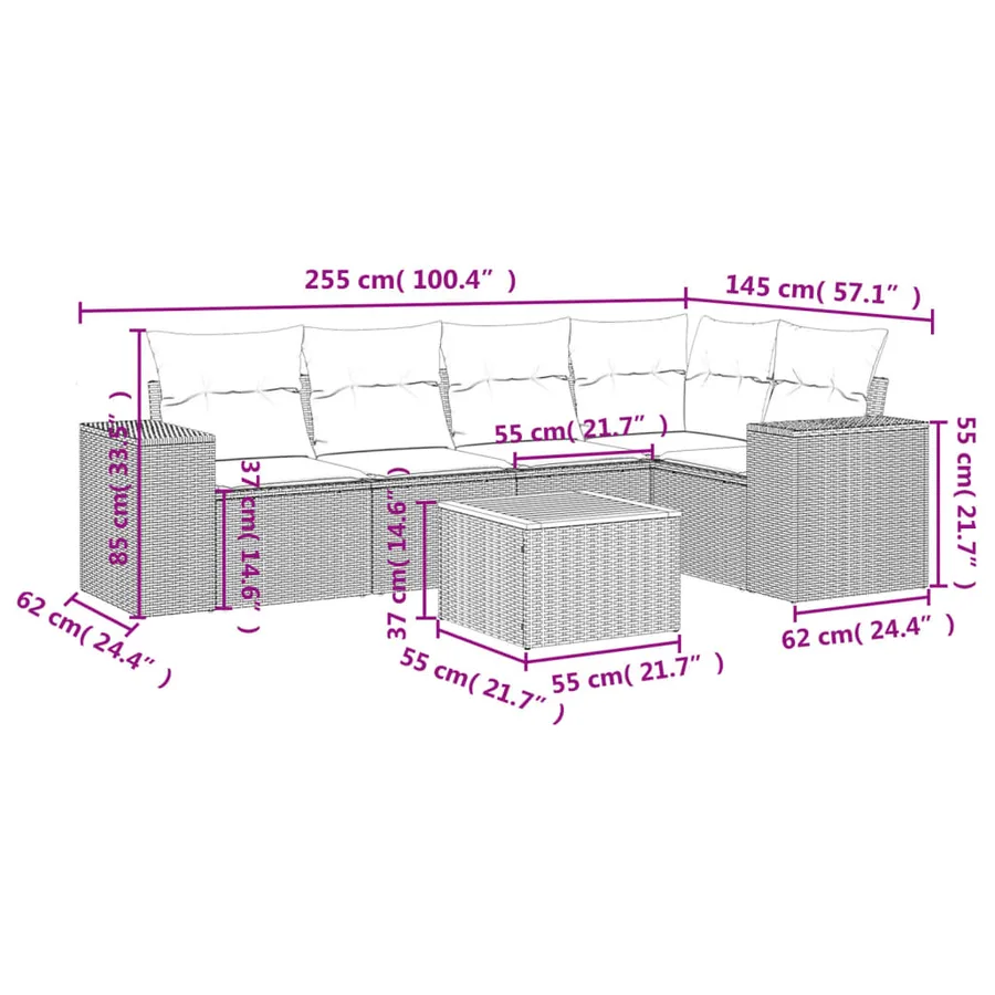 Salon de jardin 6 pcs avec coussins gris résine tressée - 3
