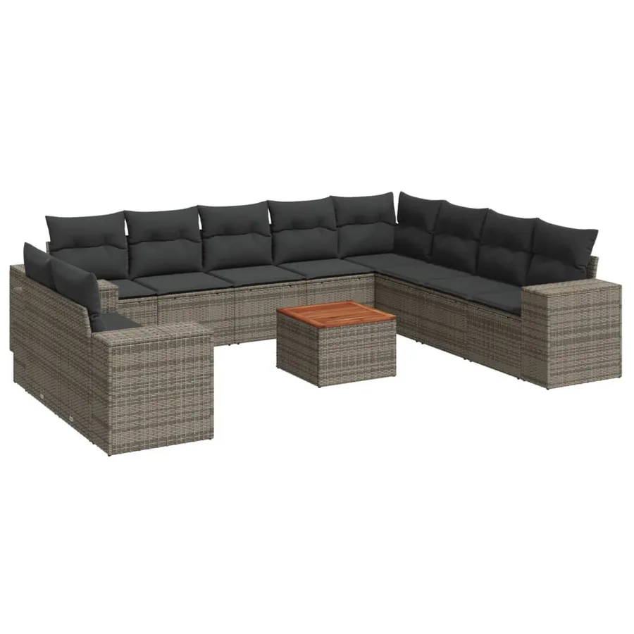Salon de jardin 11 pcs avec coussins gris résine tressée - 2