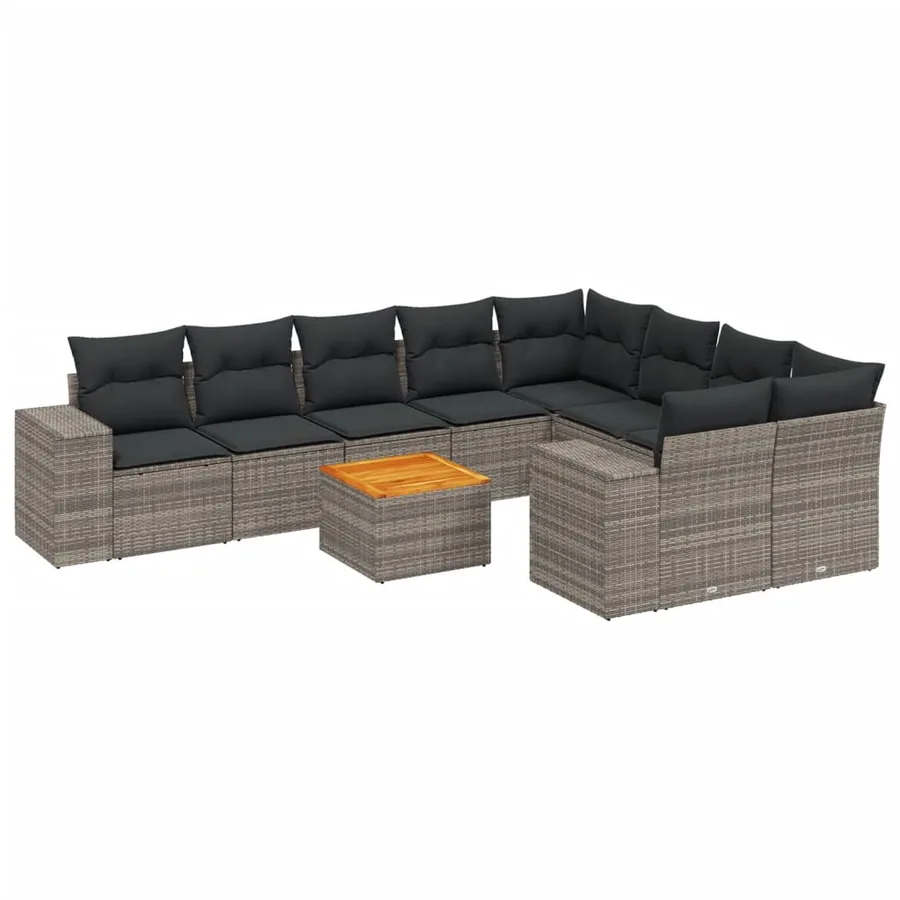 Salon de jardin avec coussins 10 pcs gris résine tressée - 2