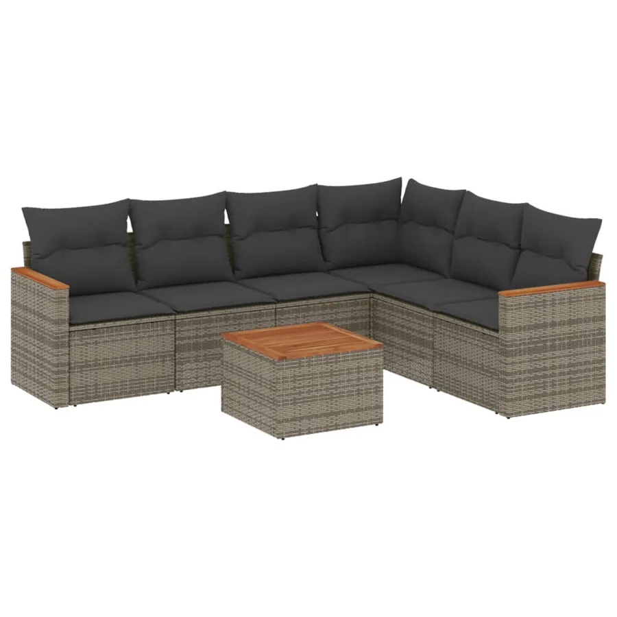 Salon de jardin avec coussins 7 pcs gris résine tressée - 2