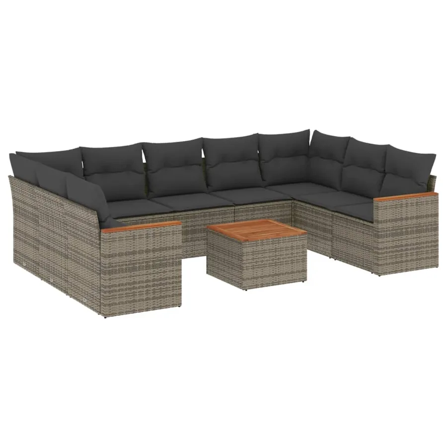 Salon de jardin avec coussins 10 pcs gris résine tressée - 2