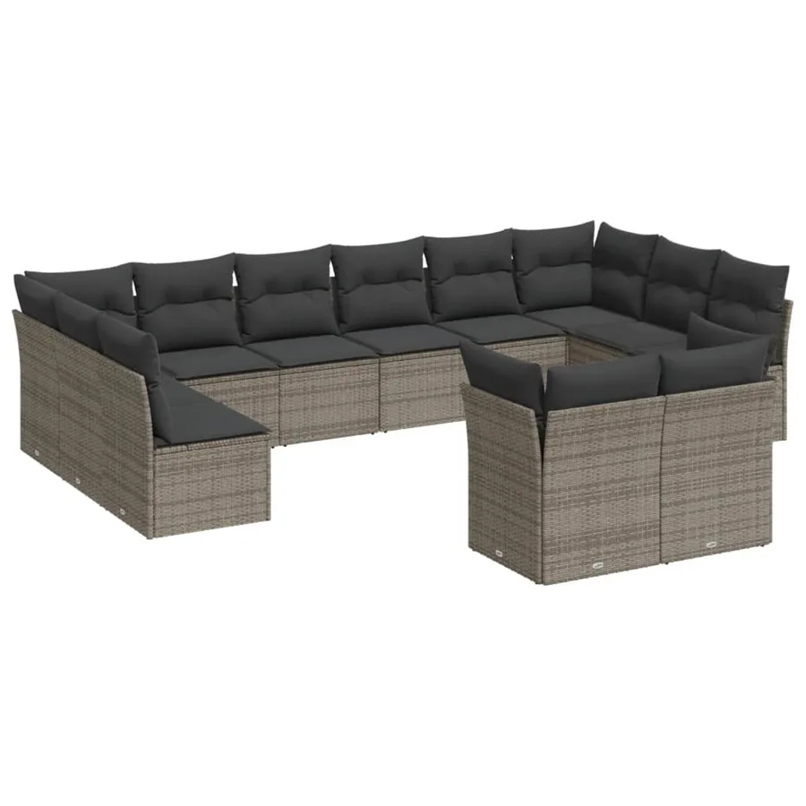 Salon de jardin avec coussins 12 pcs gris résine tressée - 2