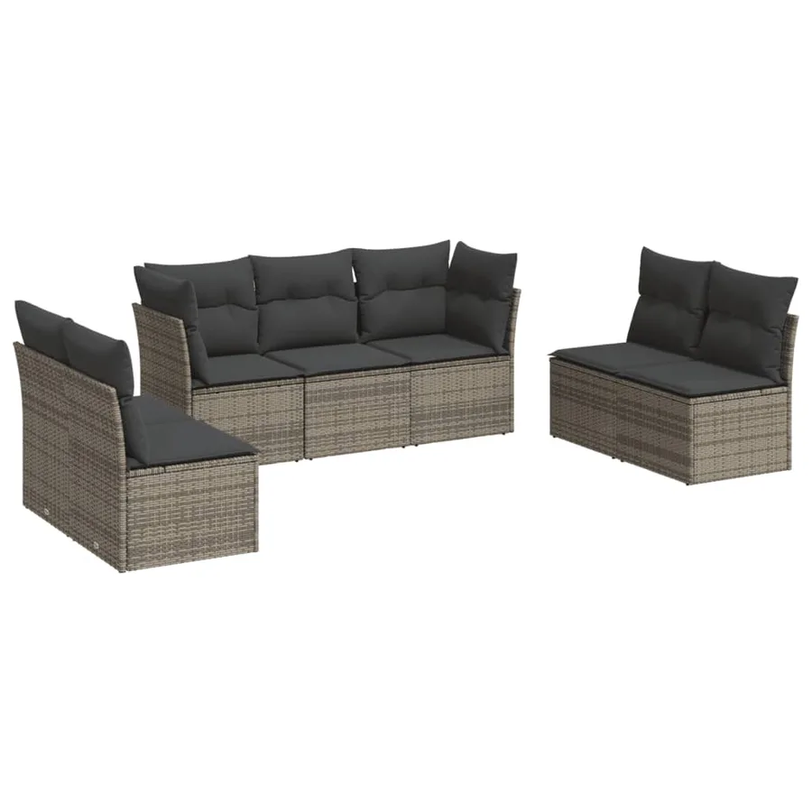 Salon de jardin avec coussins 7 pcs gris résine tressée - 2