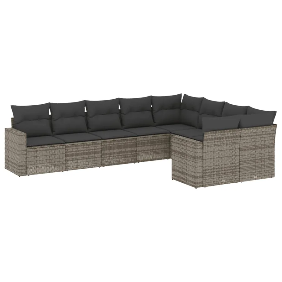 Salon de jardin 9 pcs avec coussins gris résine tressée - 2