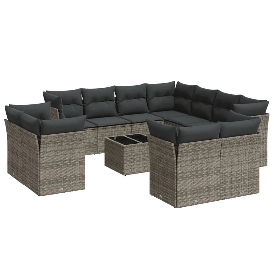 Salon de jardin avec coussins 12 pcs gris résine tressée - 2