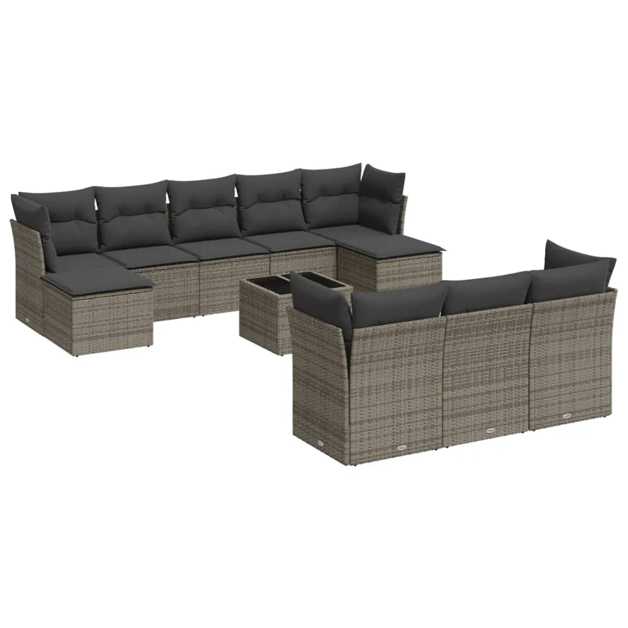 Salon de jardin 11 pcs avec coussins gris résine tressée - 2