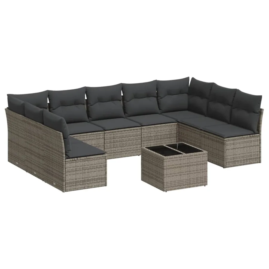 Salon de jardin avec coussins 10 pcs gris résine tressée - 2