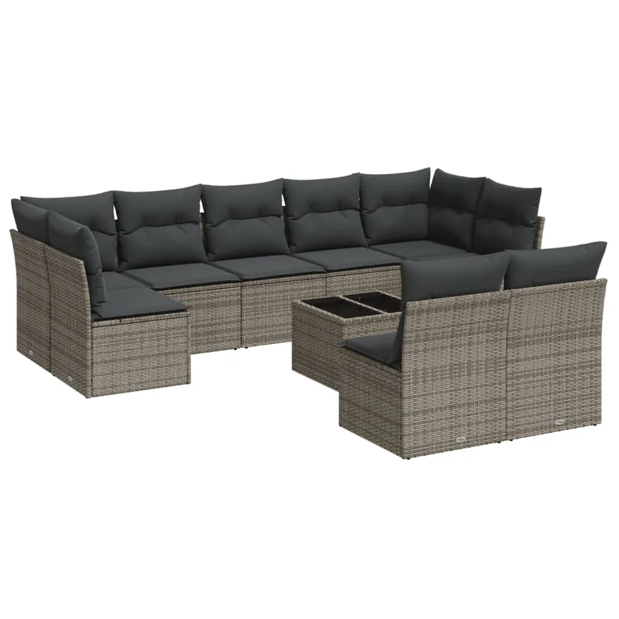 Salon de jardin avec coussins 10 pcs gris résine tressée - 2