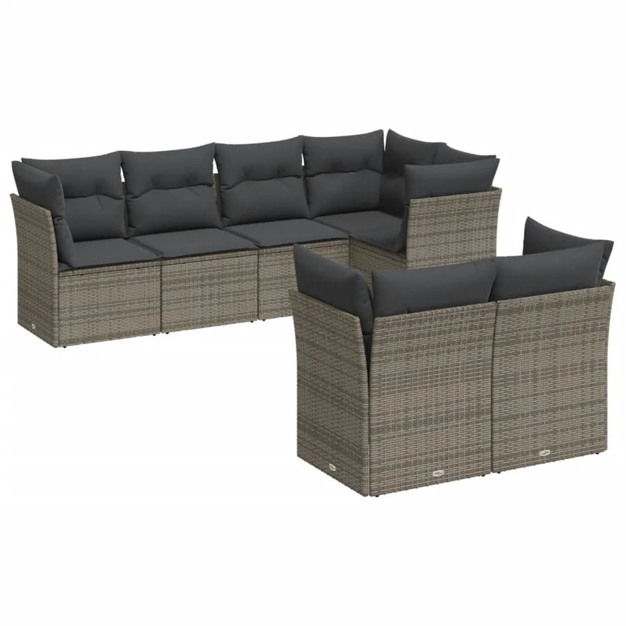 Salon de jardin avec coussins 7 pcs gris résine tressée - 2
