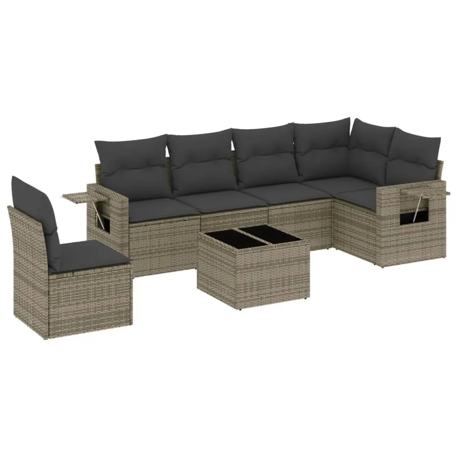 Salon de jardin avec coussins 7 pcs gris résine tressée - 2