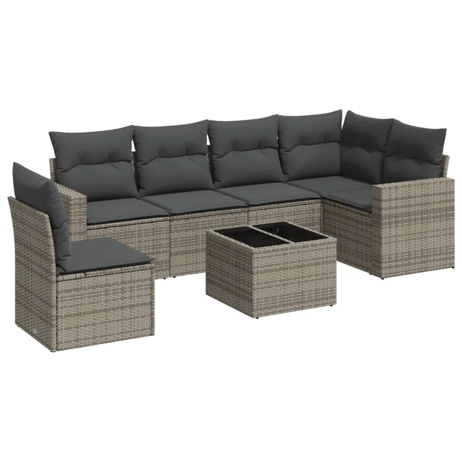 Salon de jardin avec coussins 7 pcs gris résine tressée - 2