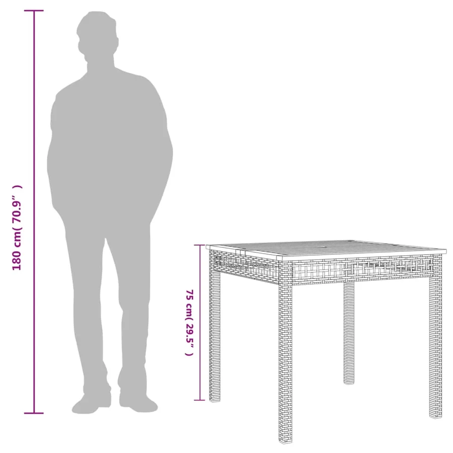 Table de jardin noir 80x80x75 cm résine tressée et bois acacia - 9