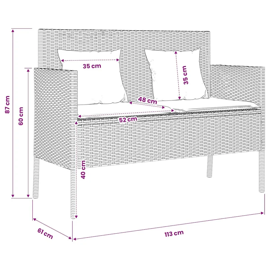 Banc de jardin avec coussins beige résine tressée - 11
