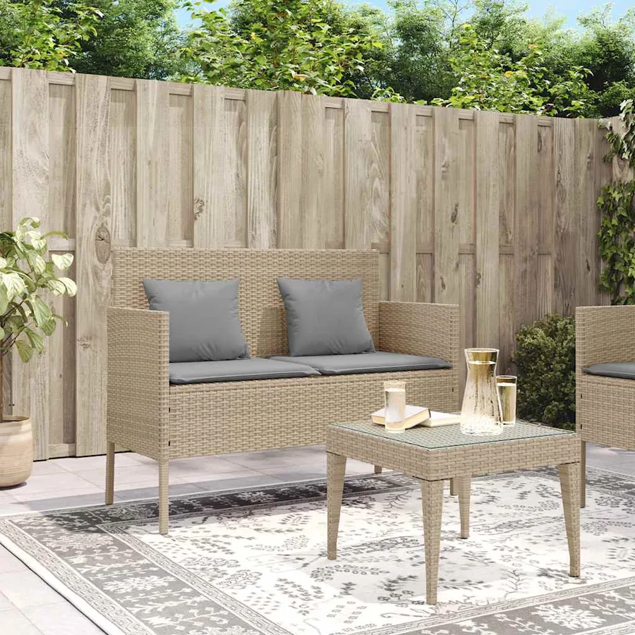 Banc de jardin avec coussins beige résine tressée - 3